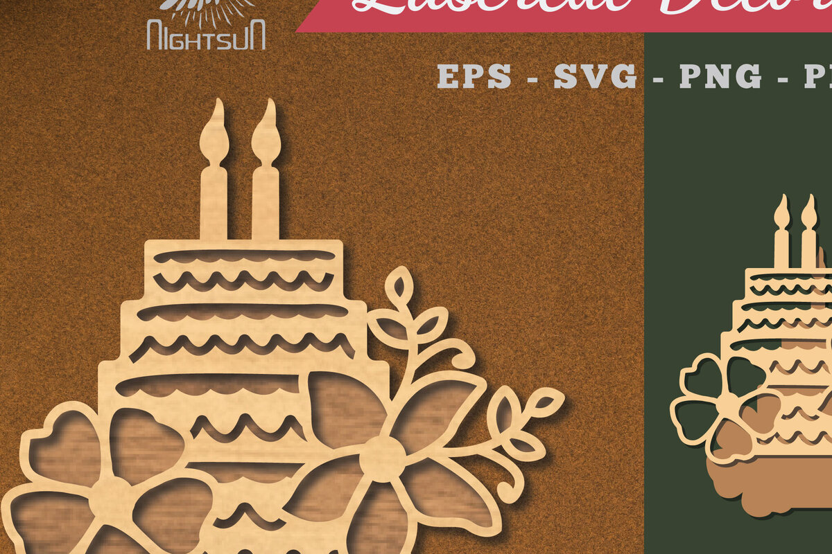 Σετ των 2 Intra απο ξύλο plywood 3mm-4mm πάχος - Διακόσμηση με κομμένα λέιζερ τούρτα λουλουδιών 4 Δίασταση 20x20 cm INTRAFABR-113541401