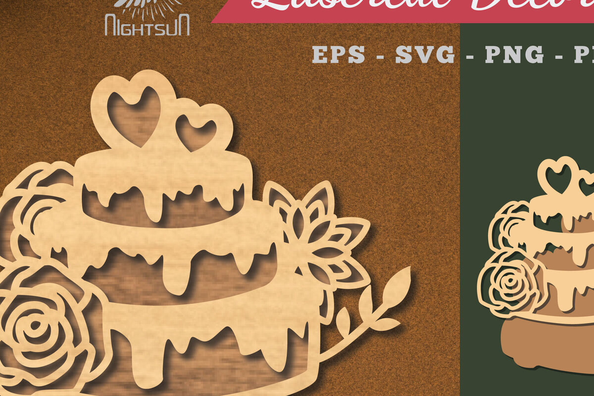 Σετ των 2 Intra απο ξύλο plywood 3mm-4mm πάχος - Διακόσμηση με κομμένα λέιζερ τούρτα λουλουδιών 5 Δίασταση 20x20 cm INTRAFABR-113541500