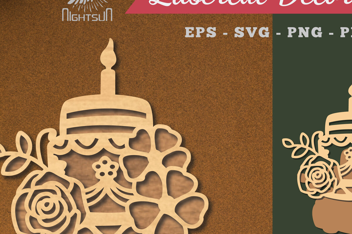 Σετ των 2 Intra απο ξύλο plywood 3mm-4mm πάχος - Διακόσμηση με κομμένα λέιζερ τούρτα λουλουδιών 6 Δίασταση 20x20 cm INTRAFABR-113541557