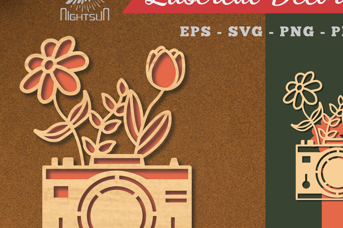 Σετ των 2 Intra απο ξύλο plywood 3mm-4mm πάχος - Διακόσμηση με κομμένα λέιζερ κάμερας λουλουδιών 2 Δίασταση 20x20 cm INTRAFABR-113273382