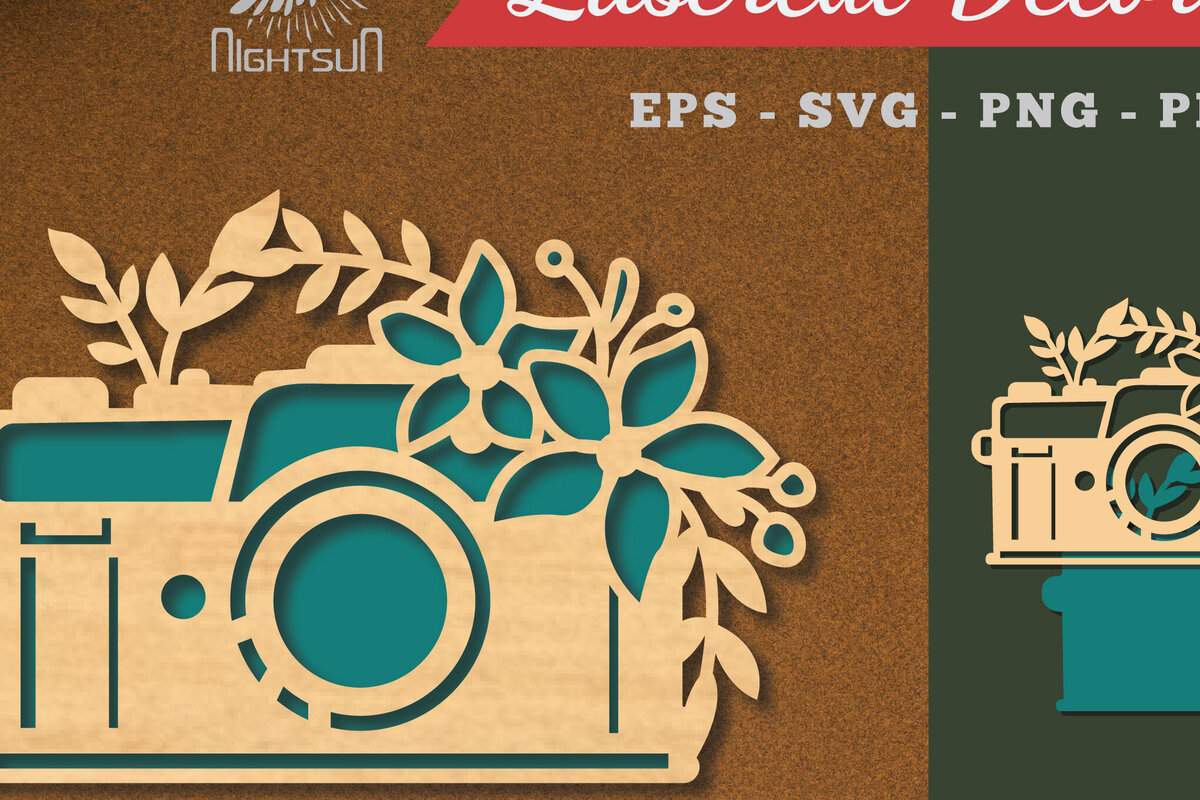 Σετ των 2 Intra απο ξύλο plywood 3mm-4mm πάχος - Διακόσμηση φωτογραφικής μηχανής με λουλούδια κομμένα με λέιζερ 4 Δίασταση 20x20 cm INTRAFABR-113275452