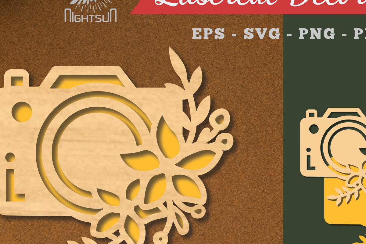 Σετ των 2 Intra απο ξύλο plywood 3mm-4mm πάχος - Διακόσμηση φωτογραφικής μηχανής με λουλούδια κομμένα με λέιζερ 5 Δίασταση 20x20 cm INTRAFABR-113275502