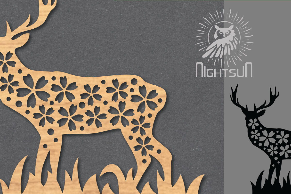 Σετ των 2 Intra απο ξύλο plywood 3mm-4mm πάχος - Διακόσμηση λουλουδιών ελαφιού με λέιζερ 3 Δίασταση 20x20 cm INTRAFABR-119874628