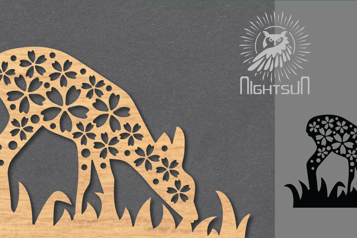 Σετ των 2 Intra απο ξύλο plywood 3mm-4mm πάχος - Διακόσμηση λουλουδιών ελαφιού με λέιζερ 5 Δίασταση 20x20 cm INTRAFABR-119874667