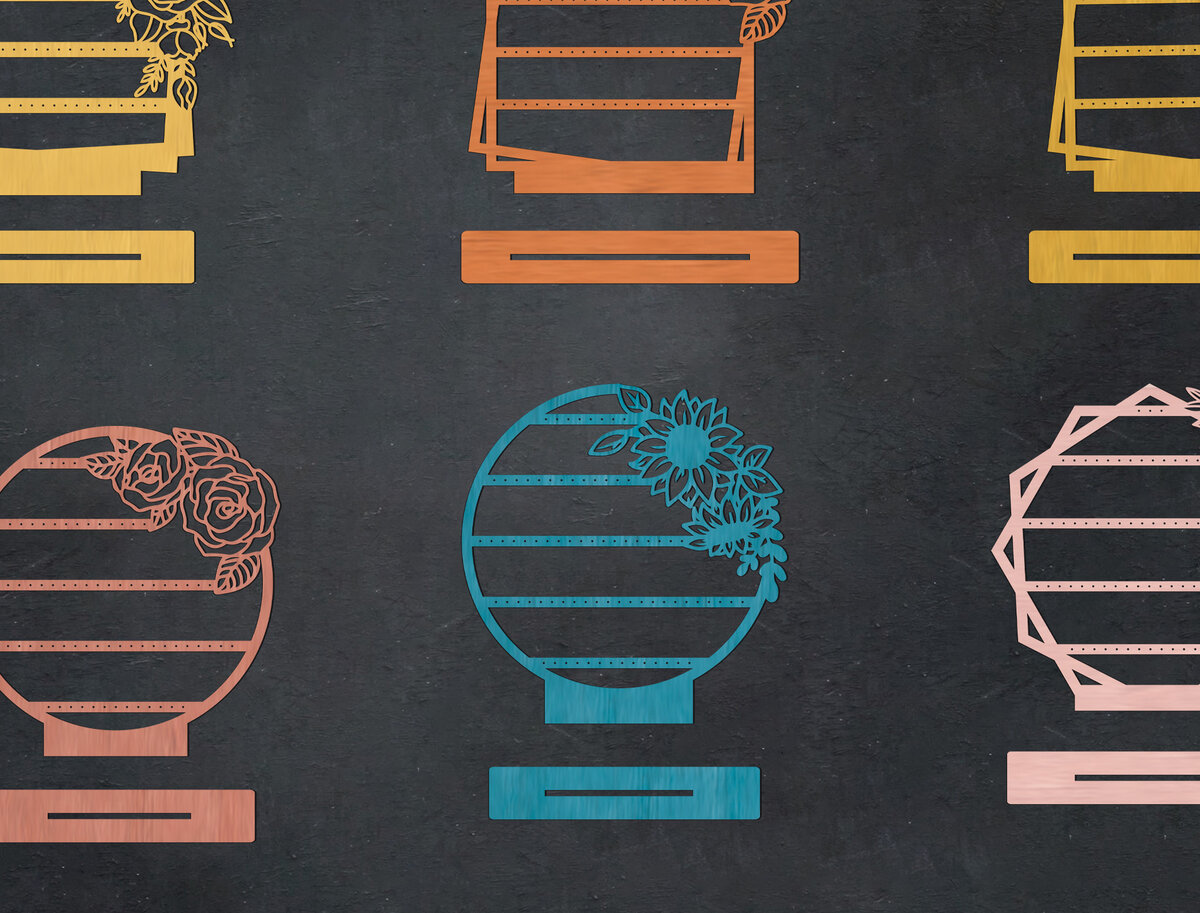 Σετ των 3 Intra απο ξύλο plywood 3mm-4mm πάχος - Βάση σκουλαρικιών με λουλούδια Δίασταση 20x20 cm INTRAFABR-28526075