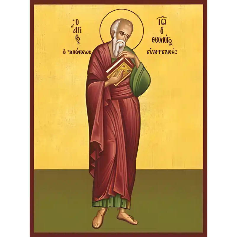 Εικόνα Ορθοδοξίας με περίγραμμα χρυσό σε ξύλο Φλαμουρίας  με  βάση Εικόνα ΑΓΙΟΣ ΑΠΟΣΤΟΛΟΣ ΚΑΙ ΕΥΑΓΓΕΛΙΣΤΗΣ ΙΩΑΝΝΗΣ Ο ΘΕΟΛΟΓΟΣ, ΟΛΟΣΩΜΟΣ Χειροποίητη Ελληνορθόδοξη εικόνα του Ιησού Χριστού, Κρεμαστή πλάκα βυζαντινής τέχνης, χριστιανική τέχνη Διάσταση 40x30