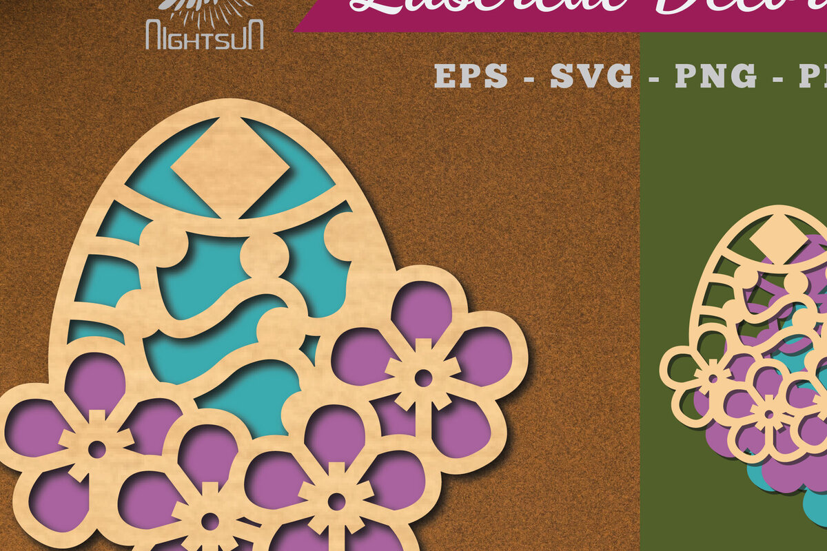 Σετ των 2 Intra απο ξύλο plywood 3mm-4mm πάχος - Διακόσμηση με κομμένα λέιζερ αυγών λουλουδιών 5 Δίασταση 20x20 cm INTRAFABR-115872216