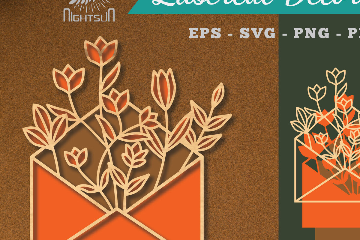 Σετ των 2 Intra απο ξύλο plywood 3mm-4mm πάχος - Διακόσμηση με κομμένο λέιζερ φακέλων λουλουδιών 2 Δίασταση 20x20 cm INTRAFABR-113390816