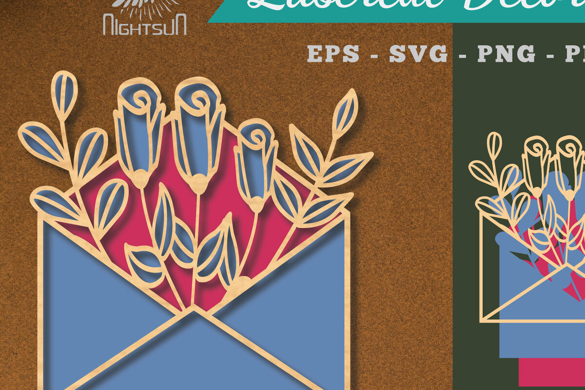 Σετ των 2 Intra απο ξύλο plywood 3mm-4mm πάχος - Διακόσμηση με κομμένο λέιζερ φακέλων λουλουδιών 5 Δίασταση 20x20 cm INTRAFABR-113390901