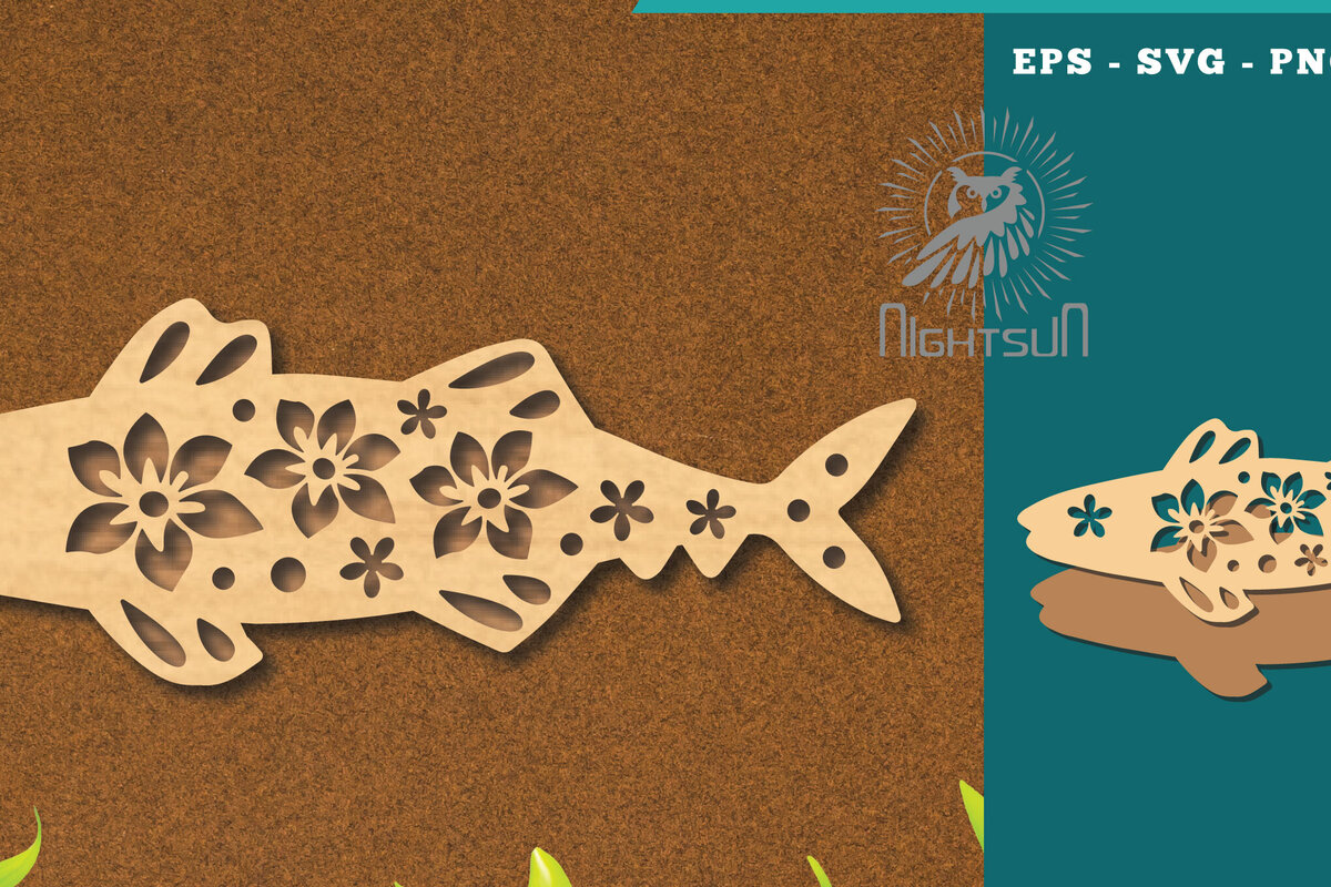 Σετ των 2 Intra απο ξύλο plywood 3mm-4mm πάχος - Flowers Fish Laser Cut Decoration 2 Δίασταση 20x20 cm INTRAFABR-114528107