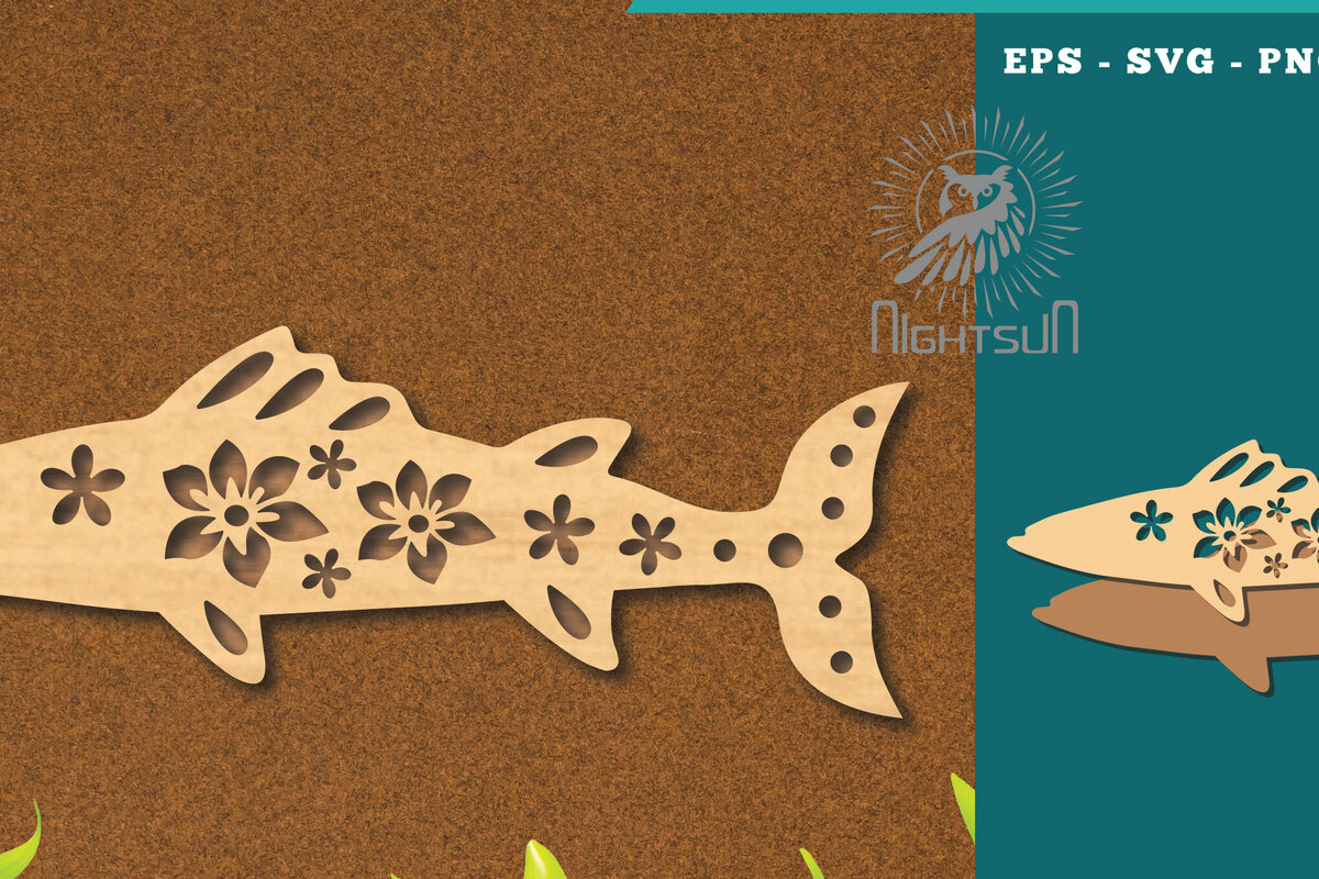 Σετ των 2 Intra απο ξύλο plywood 3mm-4mm πάχος - Flowers Fish Laser Cut Decoration 4 Δίασταση 20x20 cm INTRAFABR-114528178