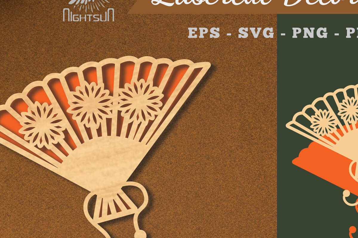 Σετ των 2 Intra απο ξύλο plywood 3mm-4mm πάχος - Διακόσμηση με κομμένο λέιζερ με ανεμιστήρα χεριών λουλουδιών 4 Δίασταση 20x20 cm INTRAFABR-113391102