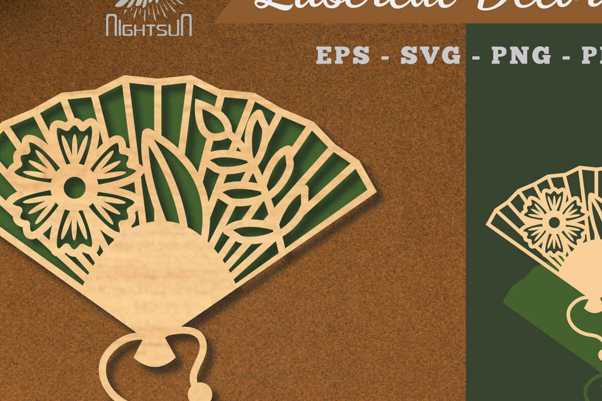 Σετ των 2 Intra απο ξύλο plywood 3mm-4mm πάχος - Διακόσμηση με κομμένο λέιζερ με ανεμιστήρα χεριών λουλουδιών 5 Δίασταση 20x20 cm INTRAFABR-113391133