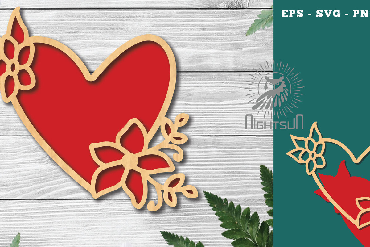 Σετ των 2 Intra απο ξύλο plywood 3mm-4mm πάχος - Διακόσμηση με κομμένα λέιζερ καρδιών λουλουδιών 1 Δίασταση 20x20 cm INTRAFABR-122852564