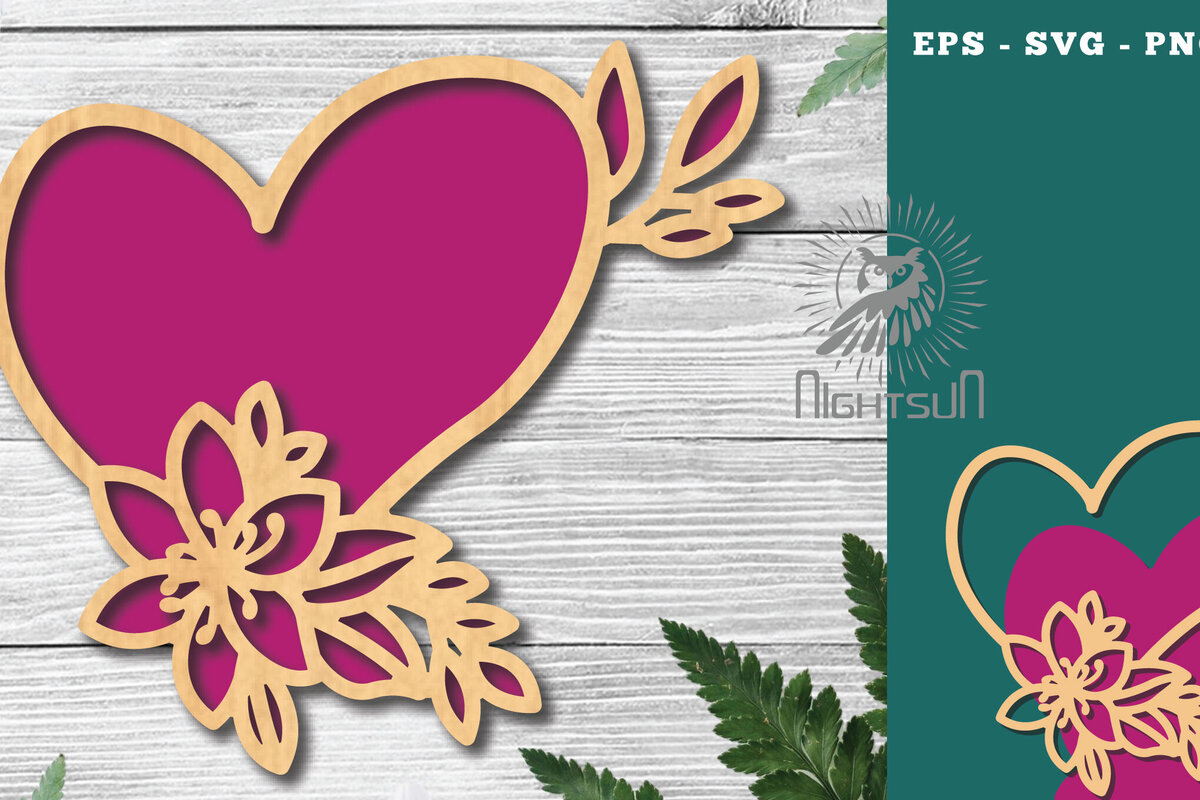 Σετ των 2 Intra απο ξύλο plywood 3mm-4mm πάχος - Διακόσμηση με κομμένα λέιζερ καρδιών λουλουδιών 2 Δίασταση 20x20 cm INTRAFABR-122852602