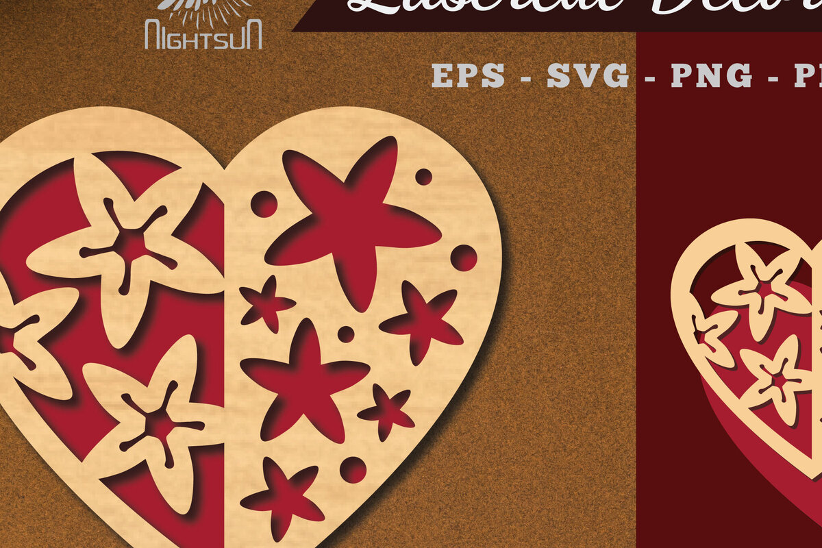 Σετ των 2 Intra απο ξύλο plywood 3mm-4mm πάχος - Διακόσμηση με κομμένα λέιζερ καρδιών λουλουδιών 2 Δίασταση 20x20 cm INTRAFABR-114138313