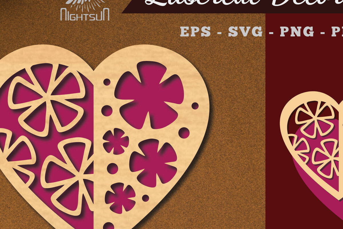 Σετ των 3 Intra απο ξύλο plywood 3mm-4mm πάχος - Διακόσμηση με κομμένα λέιζερ καρδιών λουλουδιών 3 Δίασταση 20x20 cm INTRAFABR-114138360