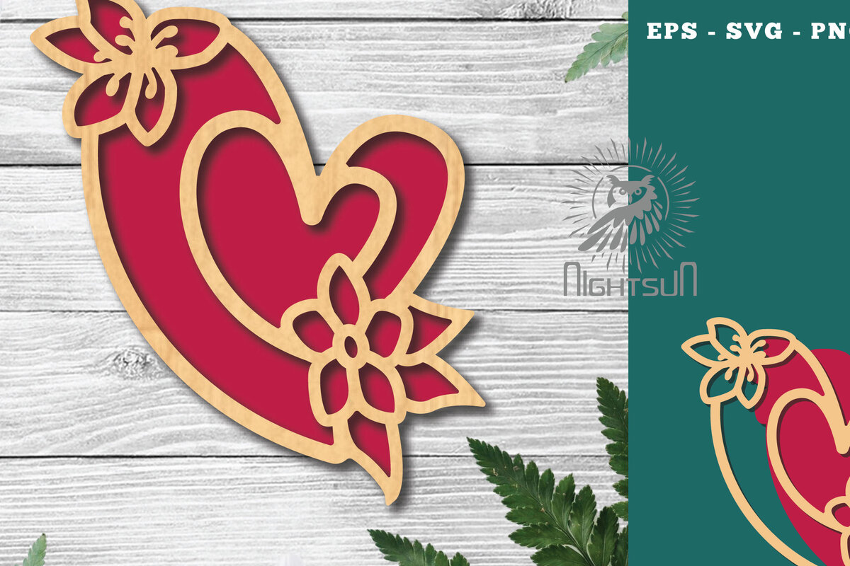 Σετ των 2 Intra απο ξύλο plywood 3mm-4mm πάχος - Διακόσμηση με κομμένα λέιζερ καρδιών λουλουδιών 5 Δίασταση 20x20 cm INTRAFABR-122852695