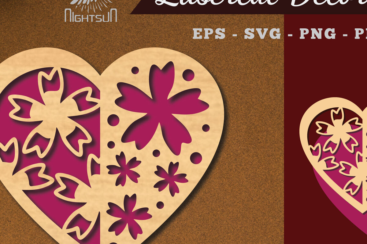 Σετ των 3 Intra απο ξύλο plywood 3mm-4mm πάχος - Διακόσμηση με κομμένα λέιζερ καρδιών λουλουδιών 6 Δίασταση 20x20 cm INTRAFABR-114138499