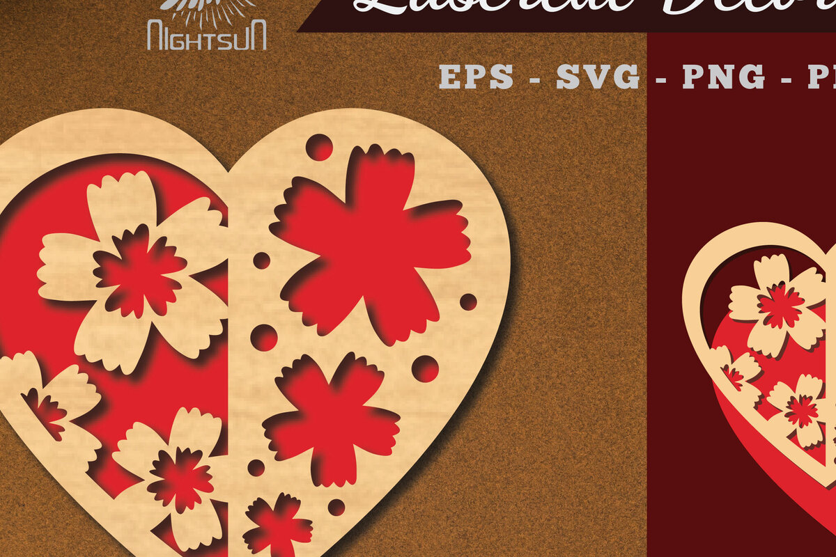 Σετ των 3 Intra απο ξύλο plywood 3mm-4mm πάχος - Διακόσμηση με κομμένα λέιζερ καρδιών λουλουδιών 7 Δίασταση 20x20 cm INTRAFABR-114138547