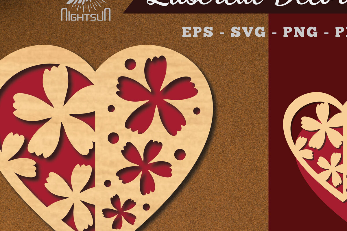 Σετ των 2 Intra απο ξύλο plywood 3mm-4mm πάχος - Διακόσμηση με κομμένα λέιζερ καρδιών λουλουδιών 8 Δίασταση 20x20 cm INTRAFABR-114138621