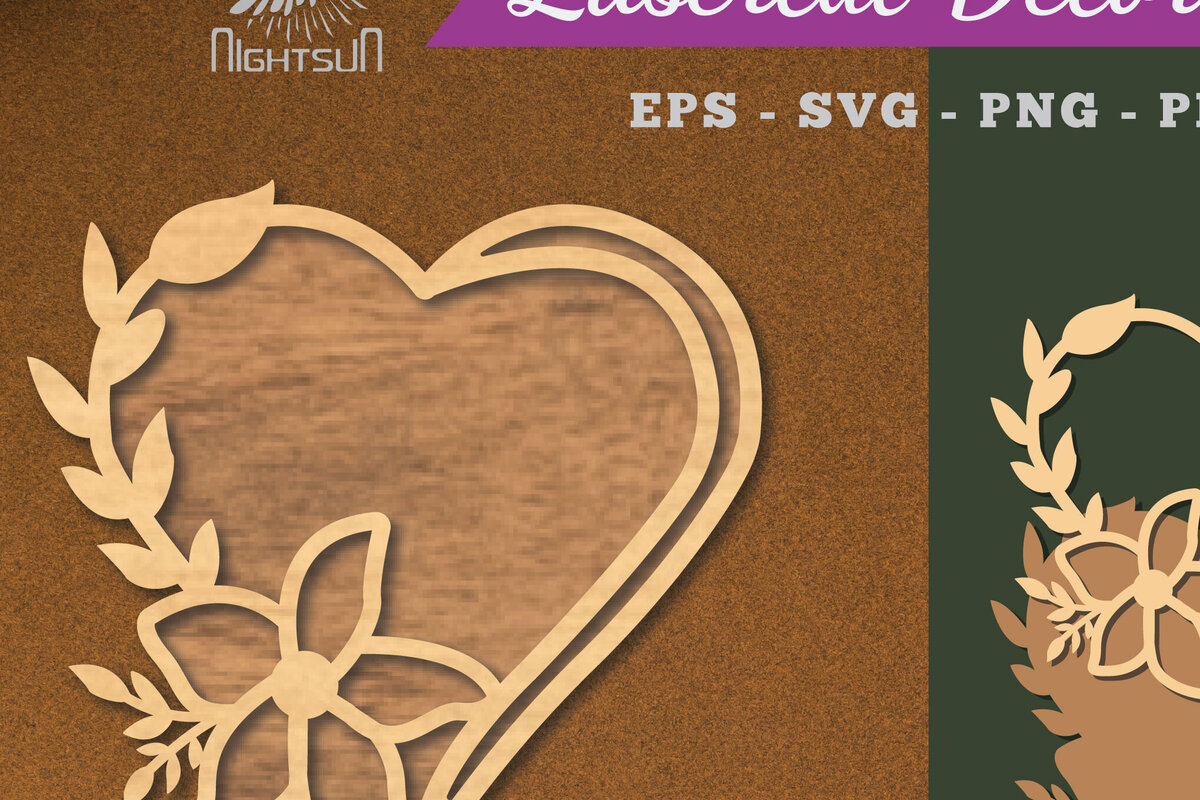 Σετ των 2 Intra απο ξύλο plywood 3mm-4mm πάχος - Flowers Heart Laser Cut Decoration  1 Δίασταση 20x20 cm INTRAFABR-112908945