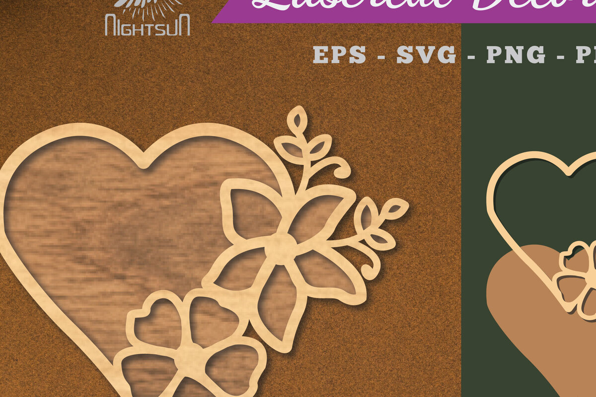 Σετ των 2 Intra απο ξύλο plywood 3mm-4mm πάχος - Flowers Heart Laser Cut Decoration  2 Δίασταση 20x20 cm INTRAFABR-112909017