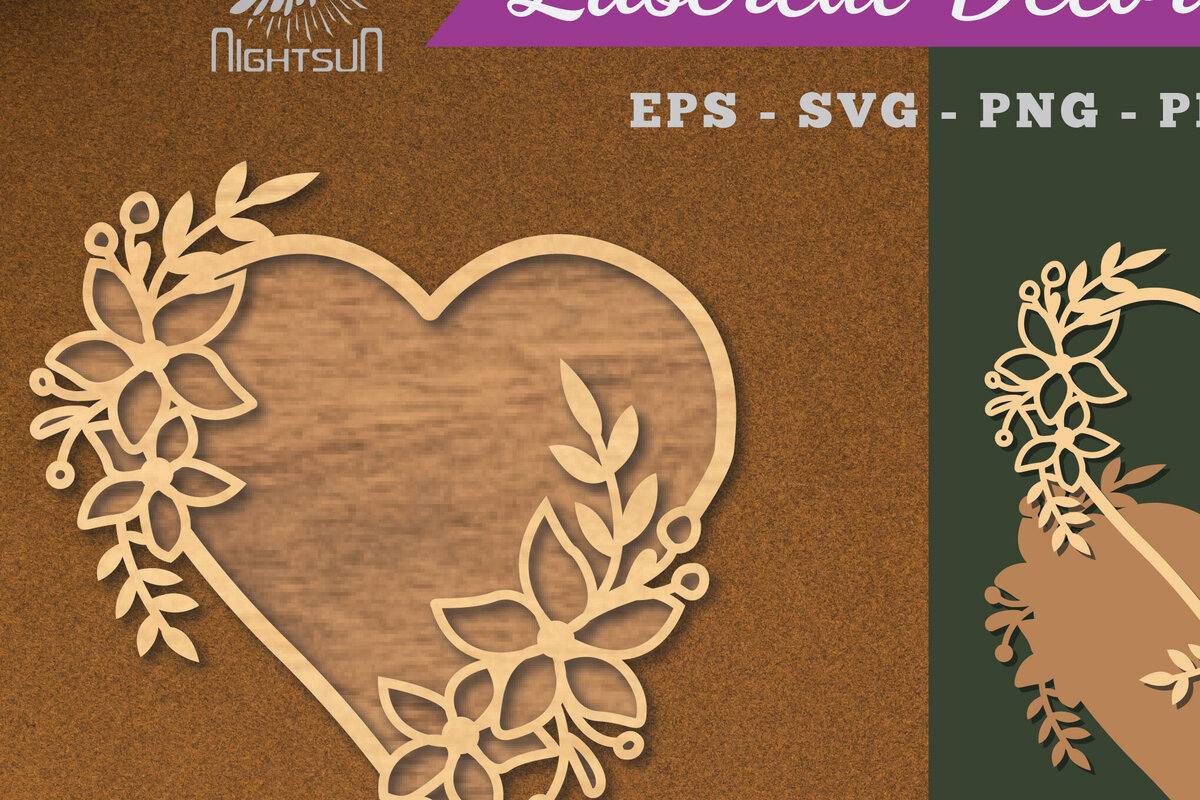 Σετ των 2 Intra απο ξύλο plywood 3mm-4mm πάχος - Flowers Heart Laser Cut Decoration  3 Δίασταση 20x20 cm INTRAFABR-112909086