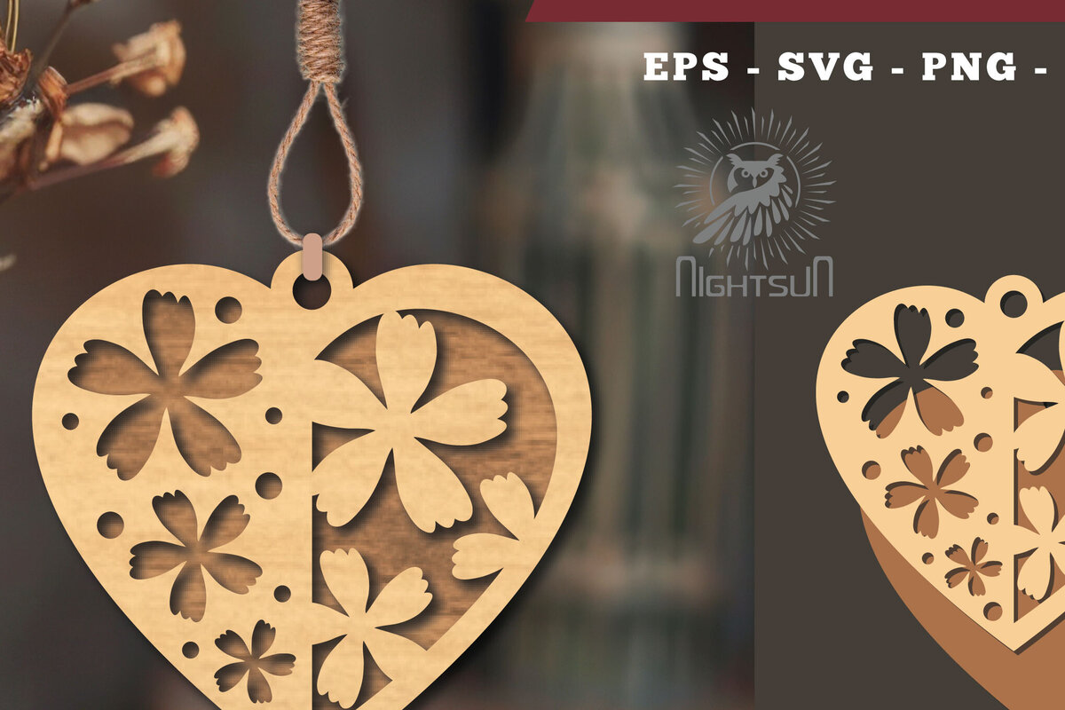 Σετ των 3 Intra απο ξύλο plywood 3mm-4mm πάχος - Στολίδι με κομμένα λέιζερ καρδιών λουλουδιών 1 Δίασταση 6x6 cm INTRAFABR-114305728