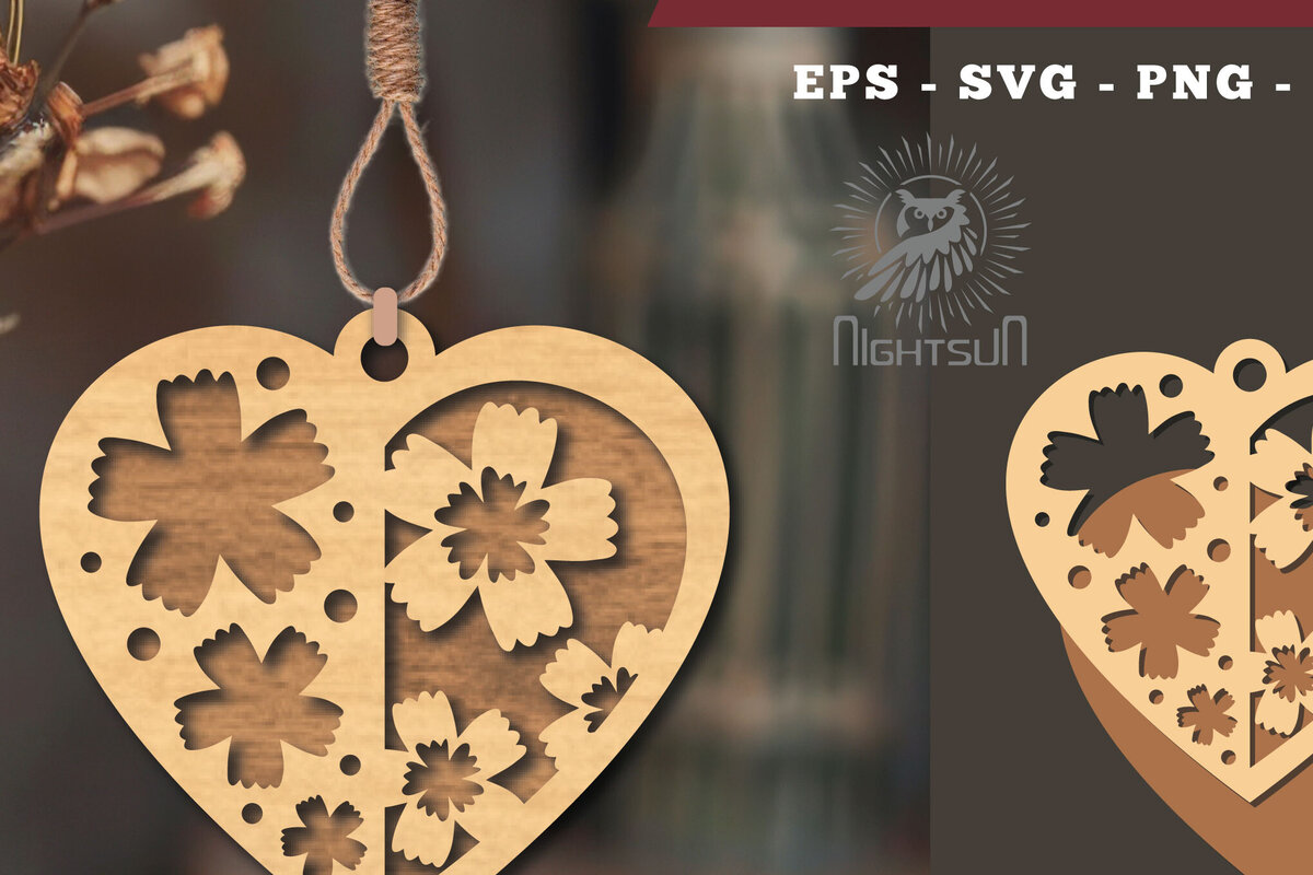 Σετ των 3 Intra απο ξύλο plywood 3mm-4mm πάχος - Στολίδι Flowers Heart Laser Cut 2 Δίασταση 6x6 cm INTRAFABR-114305752