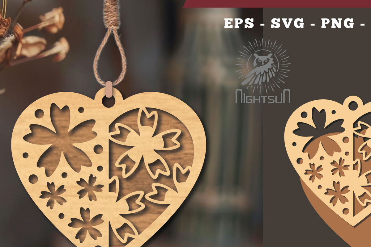 Σετ των 3 Intra απο ξύλο plywood 3mm-4mm πάχος - Στολίδι με κομμένα λέιζερ καρδιών λουλουδιών 3 Δίασταση 6x6 cm INTRAFABR-114305766