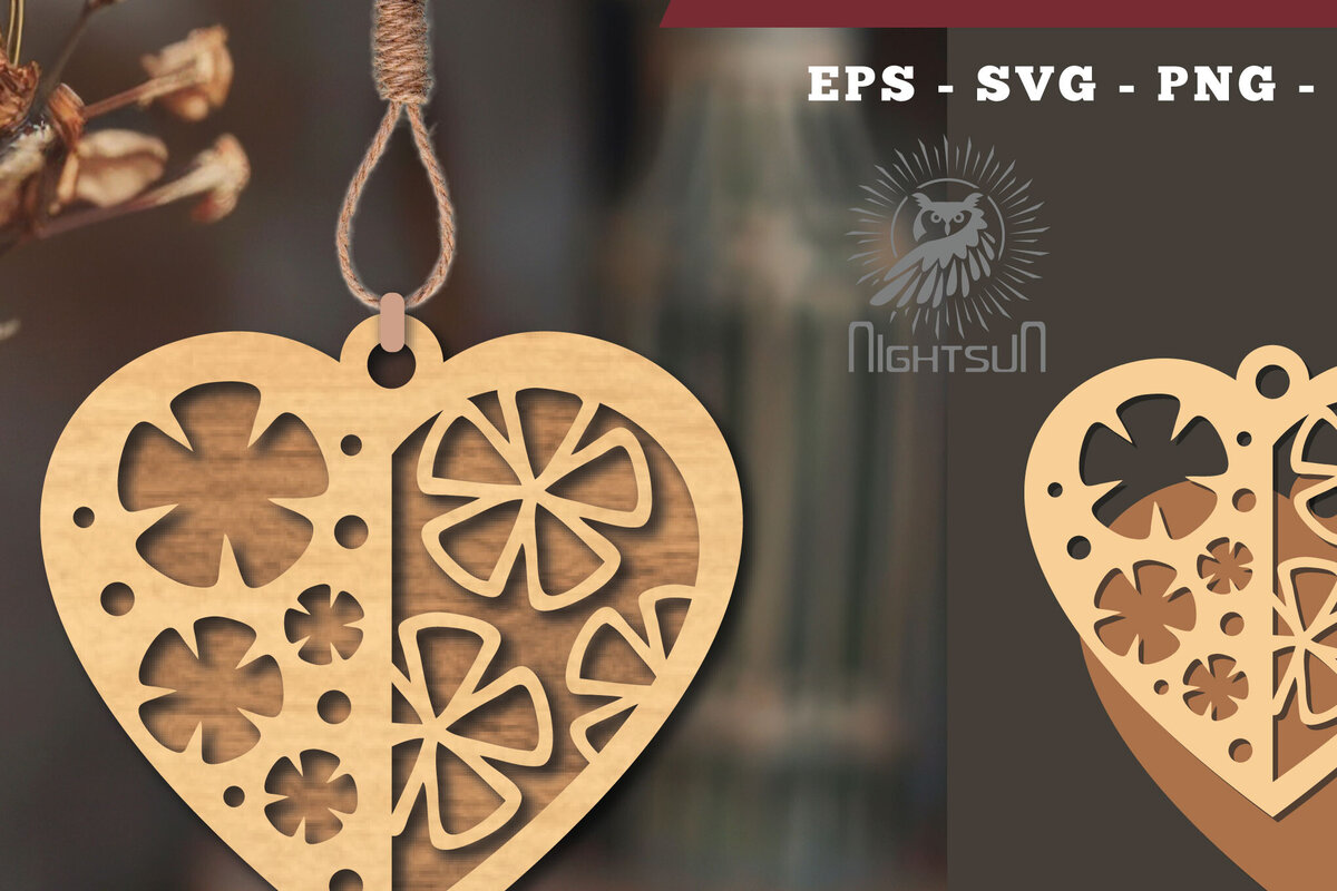 Σετ των 3 Intra απο ξύλο plywood 3mm-4mm πάχος - Στολίδι με κομμένα λέιζερ καρδιών λουλουδιών 6 Δίασταση 6x6 cm INTRAFABR-114305833