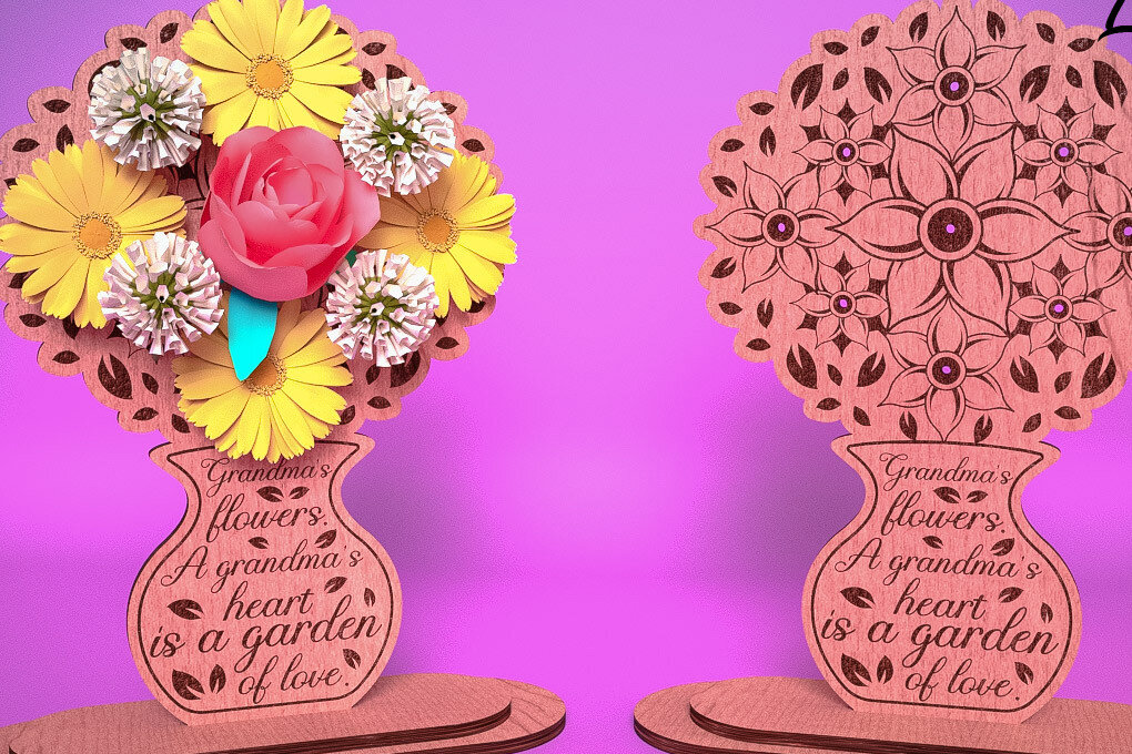 Intra απο ξύλο plywood 3mm-4mm πάχος - Θήκη λουλουδιών Grandmother Cut Laser  Δίασταση 30x20 cm INTRAFABR-67625501