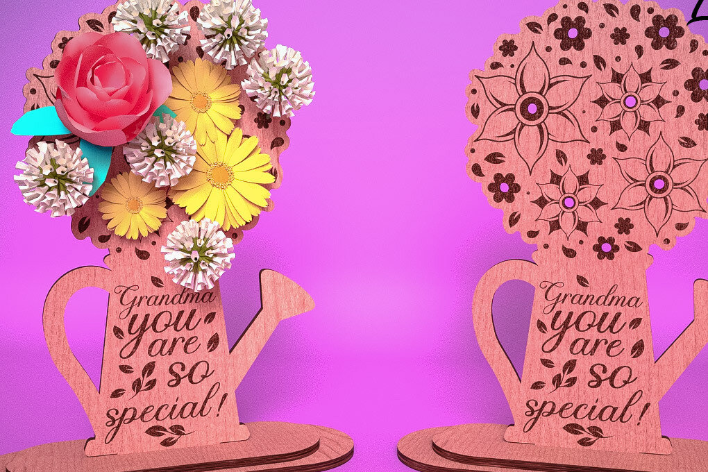 Intra απο ξύλο plywood 3mm-4mm πάχος - Θήκη λουλουδιών Grandmother Cut Laser  Δίασταση 30x20 cm INTRAFABR-67627147