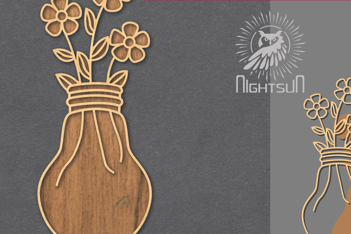 Σετ των 2 Intra απο ξύλο plywood 3mm-4mm πάχος - Λουλούδια σε λάμπα διακόσμηση κομμένη με λέιζερ 1 Δίασταση 20x20 cm INTRAFABR-121844082