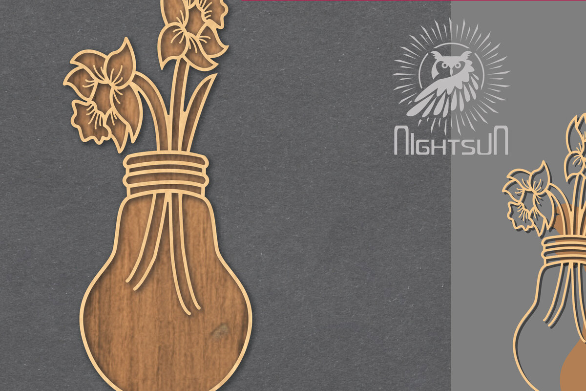 Σετ των 2 Intra απο ξύλο plywood 3mm-4mm πάχος - Λουλούδια σε λάμπα κομμένη διακόσμηση λέιζερ 2 Δίασταση 20x20 cm INTRAFABR-121844140