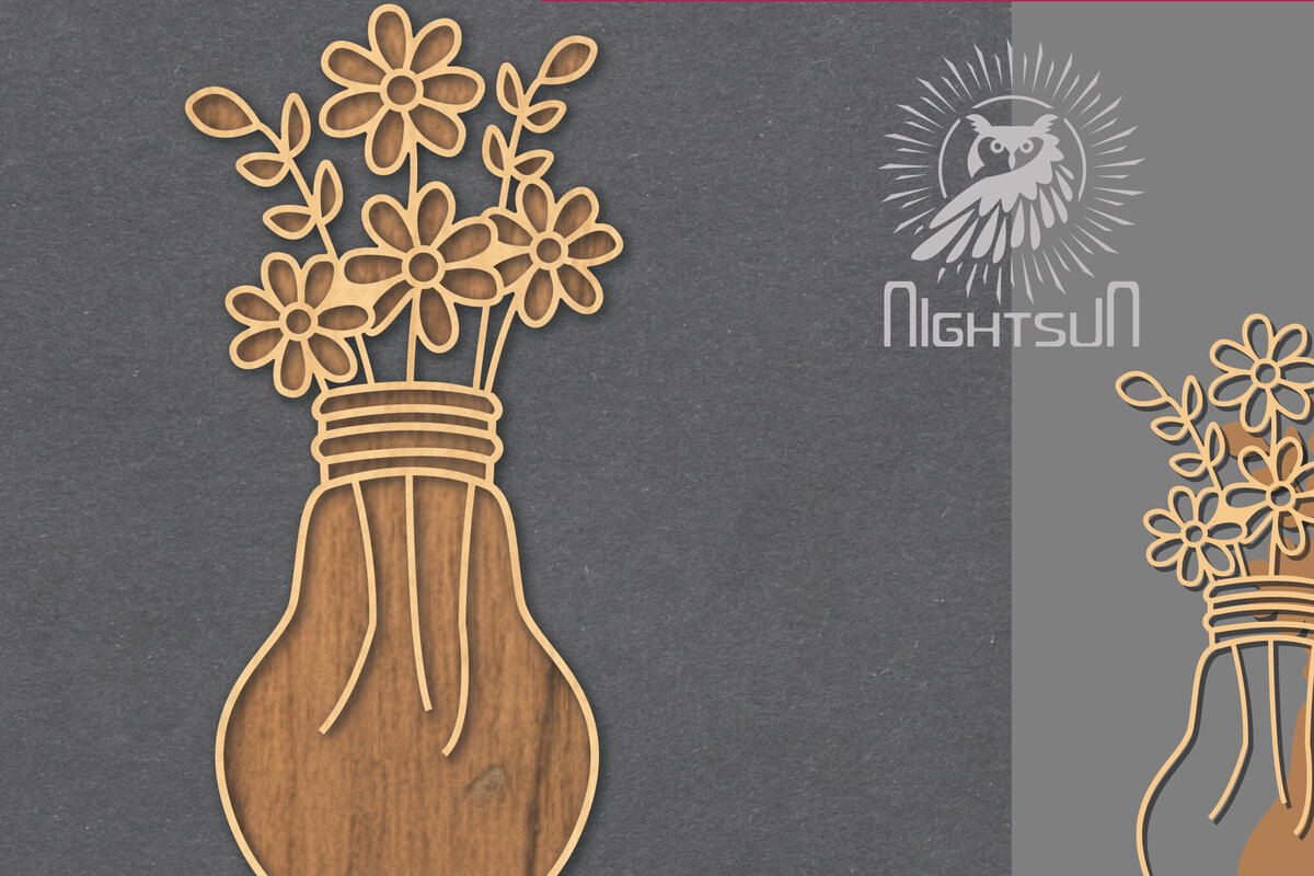 Σετ των 2 Intra απο ξύλο plywood 3mm-4mm πάχος - Λουλούδια σε λάμπα κομμένη διακόσμηση λέιζερ 3 Δίασταση 20x20 cm INTRAFABR-121844238