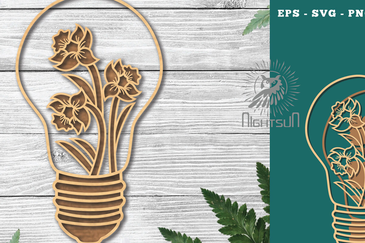 Σετ των 2 Intra απο ξύλο plywood 3mm-4mm πάχος - Λουλούδια σε λάμπα κομμένη διακόσμηση λέιζερ 3 Δίασταση 20x20 cm INTRAFABR-115873403