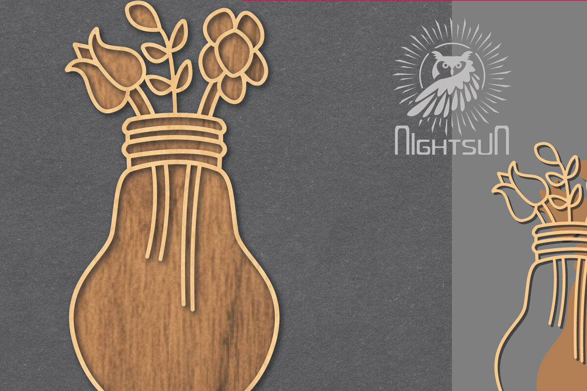 Σετ των 2 Intra απο ξύλο plywood 3mm-4mm πάχος - Λουλούδια σε λάμπα κομμένη διακόσμηση λέιζερ 4 Δίασταση 20x20 cm INTRAFABR-121844313