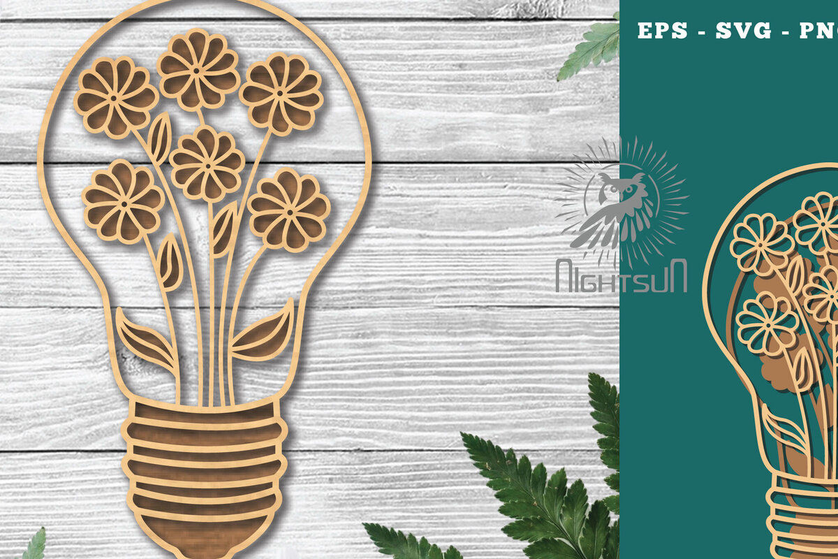 Σετ των 2 Intra απο ξύλο plywood 3mm-4mm πάχος - Λουλούδια σε λάμπα κομμένη διακόσμηση λέιζερ 4 Δίασταση 20x20 cm INTRAFABR-115873441