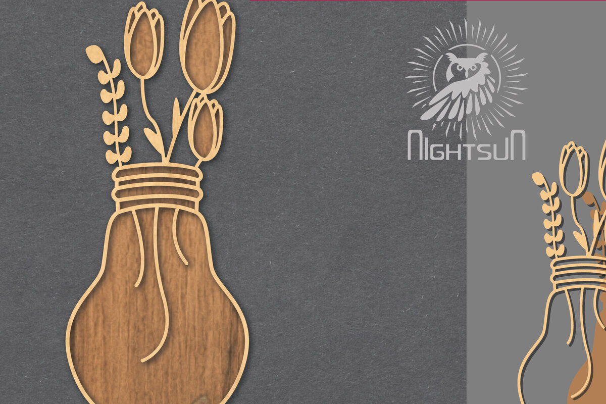 Σετ των 2 Intra απο ξύλο plywood 3mm-4mm πάχος - Λουλούδια σε λάμπα κομμένη διακόσμηση λέιζερ 5 Δίασταση 20x20 cm INTRAFABR-121844403