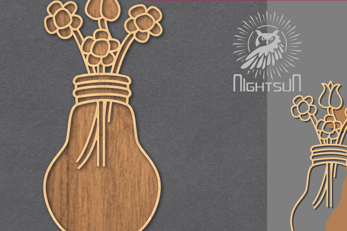 Σετ των 2 Intra απο ξύλο plywood 3mm-4mm πάχος - Λουλούδια σε λάμπα κομμένη διακόσμηση λέιζερ 6 Δίασταση 20x20 cm INTRAFABR-121844449