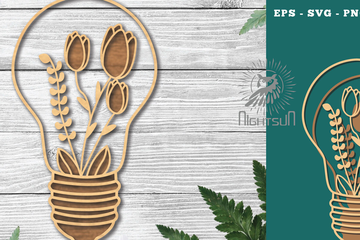 Σετ των 2 Intra απο ξύλο plywood 3mm-4mm πάχος - Λουλούδια σε λάμπα κομμένη διακόσμηση λέιζερ 6 Δίασταση 20x20 cm INTRAFABR-115873563