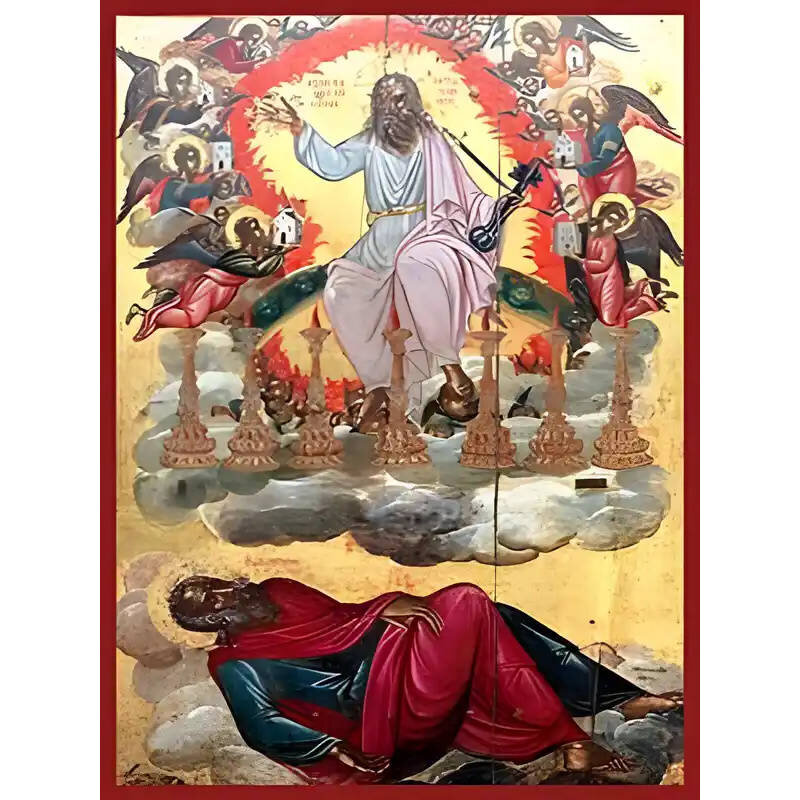 Εικόνα Ορθοδοξίας με περίγραμμα χρυσό σε ξύλο Φλαμουρίας  με  βάση Εικόνα ΑΓΙΟΣ ΑΠΟΣΤΟΛΟΣ ΚΑΙ ΕΥΑΓΓΕΛΙΣΤΗΣ ΙΩΑΝΝΗΣ Ο ΘΕΟΛΟΓΟΣ, ΤΟ ΟΡΑΜΑ Χειροποίητη Ελληνορθόδοξη εικόνα του Ιησού Χριστού, Κρεμαστή πλάκα βυζαντινής τέχνης, χριστιανική τέχνη Διάσταση 40x30