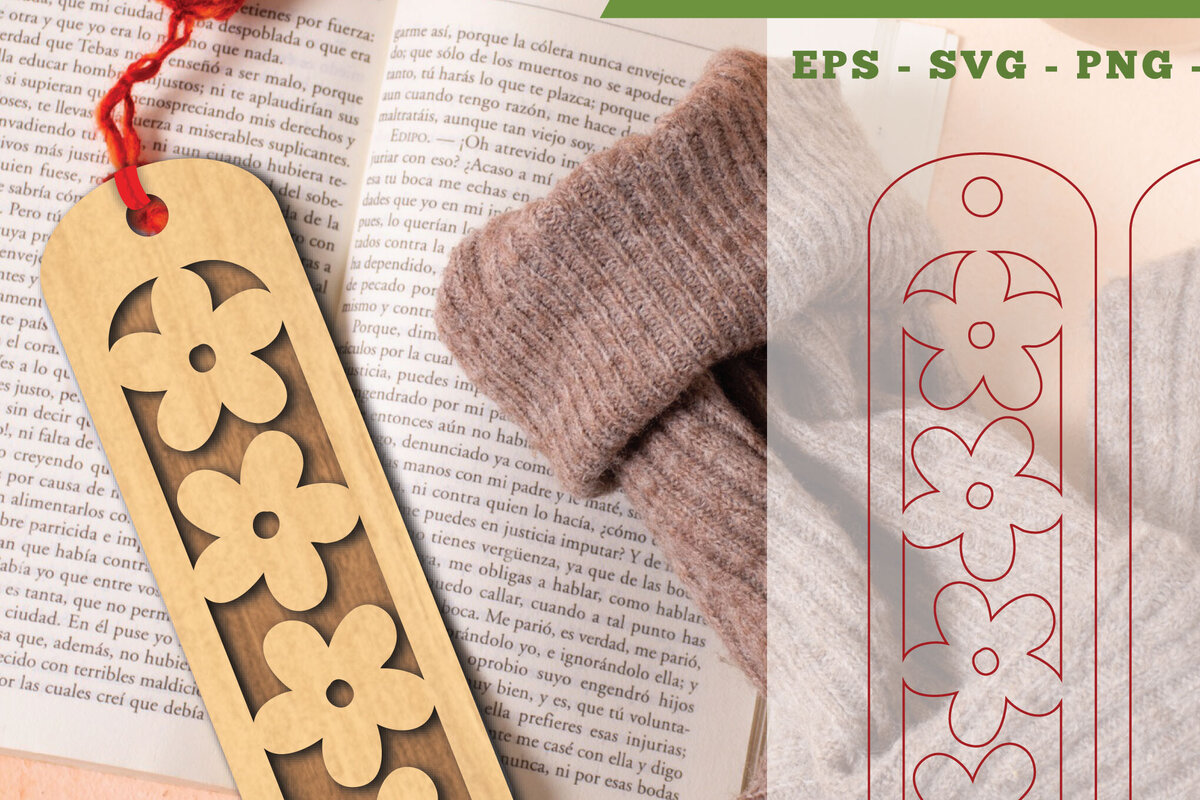 Σετ των 2 Intra απο ξύλο plywood 3mm-4mm πάχος - Flowers Cut Laser Bookmark 10 Δίασταση 5x20 cm INTRAFABR-113108118