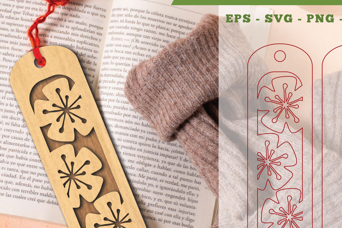 Σετ των 3 Intra απο ξύλο plywood 3mm-4mm πάχος - Σελιδοδείκτης κοπής με λέιζερ λουλουδιών 3 Δίασταση 5x20 cm INTRAFABR-113107837