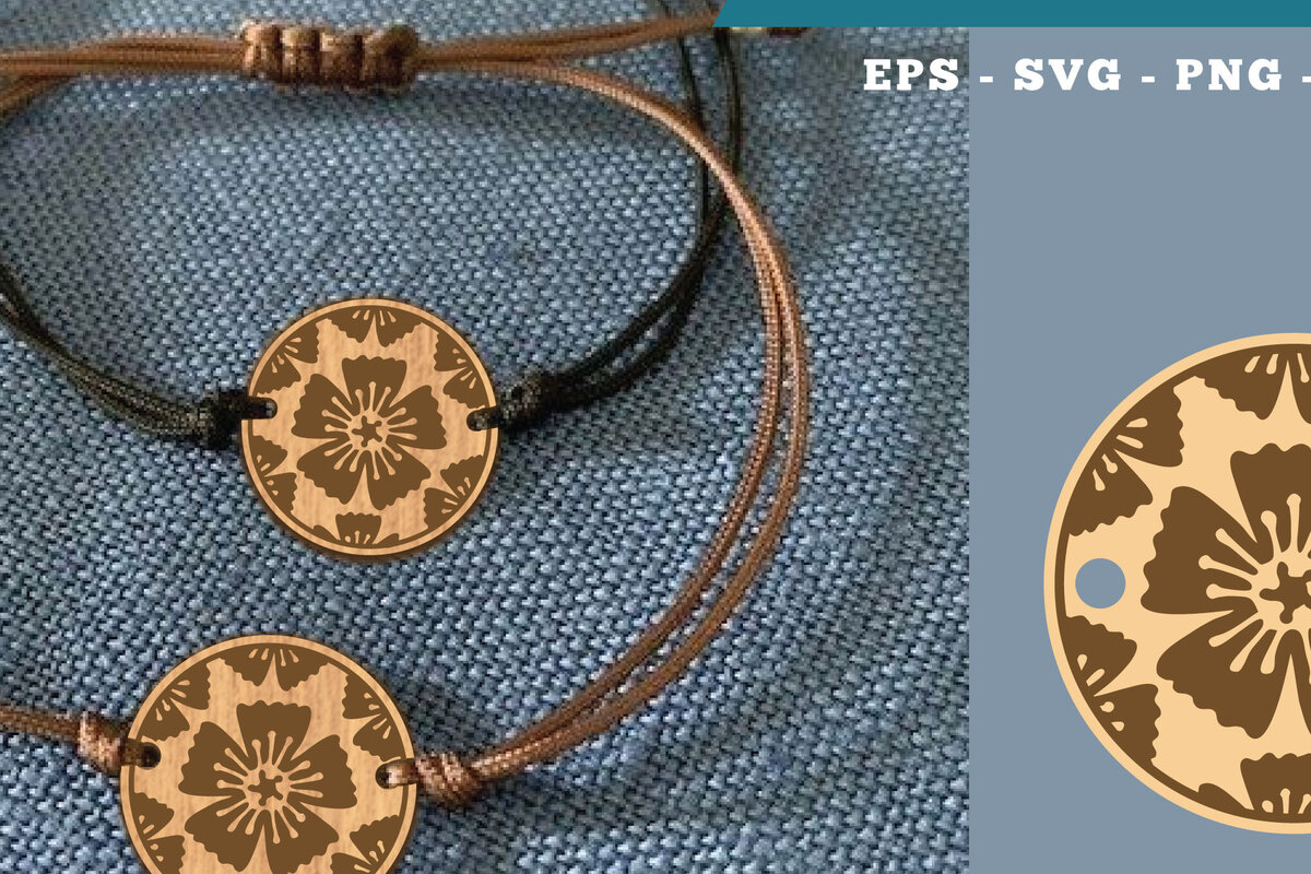 Σετ των 3 Intra απο ξύλο plywood 3mm-4mm πάχος - Βραχιόλι Flowers Cut Laser  19 Δίασταση 4x4 cm INTRAFABR-112011032