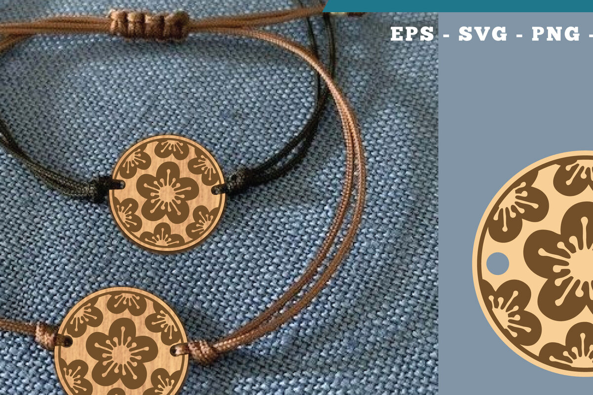 Σετ των 3 Intra απο ξύλο plywood 3mm-4mm πάχος - Βραχιόλι Flowers Cut Laser  23 Δίασταση 4x4 cm INTRAFABR-112011150