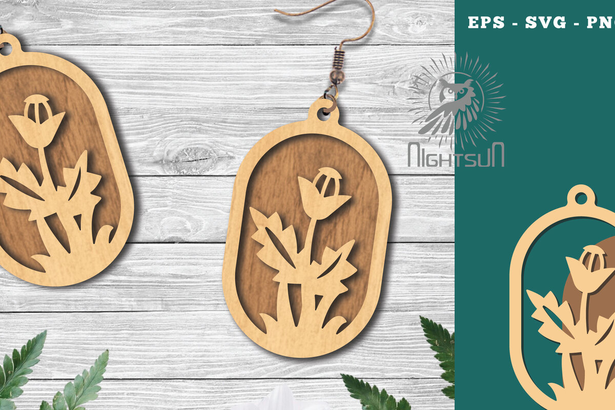 Σετ των 3 Intra απο ξύλο plywood 3mm-4mm πάχος - Σκουλαρίκια Flowers Cut Laser 12 Δίασταση 3x3 cm INTRAFABR-123581900