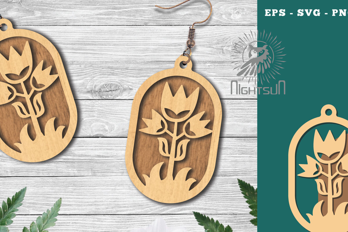 Σετ των 3 Intra απο ξύλο plywood 3mm-4mm πάχος - Σκουλαρίκια κομμένα με λέιζερ Flowers 2 Δίασταση 3x3 cm INTRAFABR-123580925